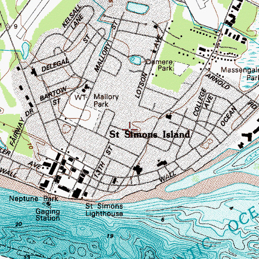 Topographic Map of Demere Park, GA
