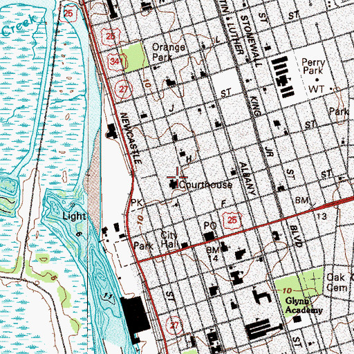 Topographic Map of Glynn County Courthouse, GA