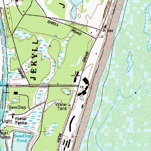 Topographic Map of Jekyll Island Plaza Shopping Center, GA