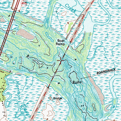 Topographic Map of Joseph B Mercer Bridge, GA