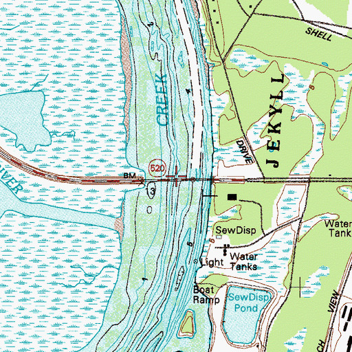 Topographic Map of M E Thompson Memorial Bridge, GA