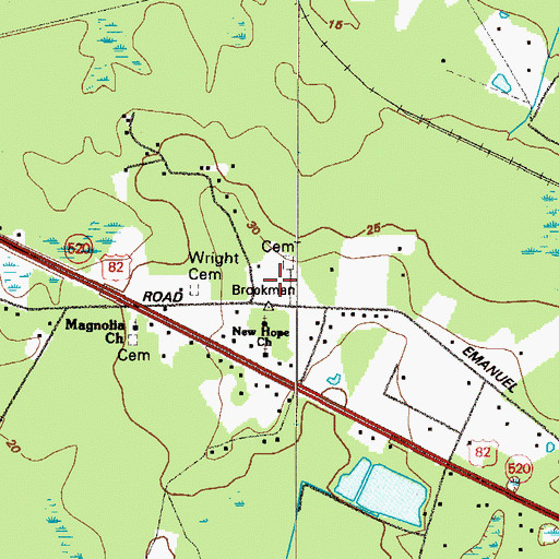 Topographic Map of Wright Cemetery, GA