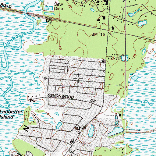 Topographic Map of Wymberly-On-The-Marsh, GA