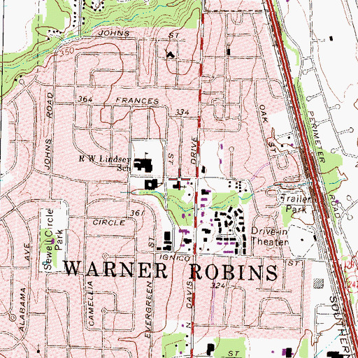 Topographic Map of Evergreen Baptist Church, GA