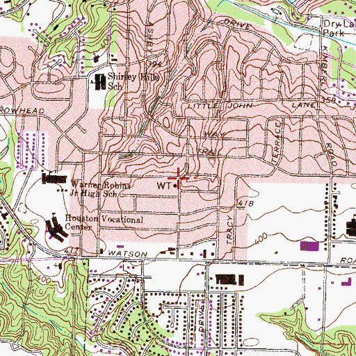 Topographic Map of Warner Robins Fire Department Station 3, GA