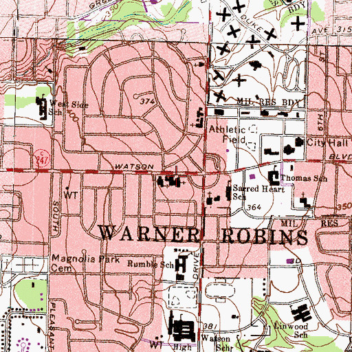 Topographic Map of First Baptist Church, GA