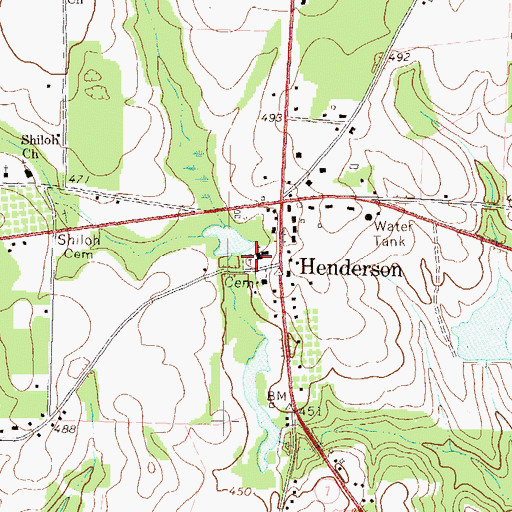 Topographic Map of Henderson Cemetery, GA