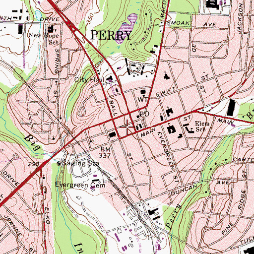 Topographic Map of Houston County Courthouse, GA