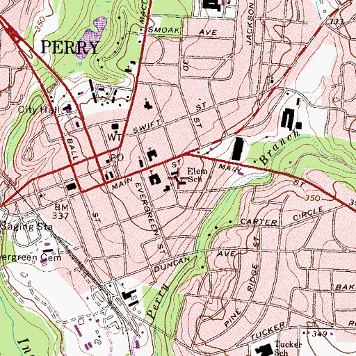 Topographic Map of Perry Elementary School, GA