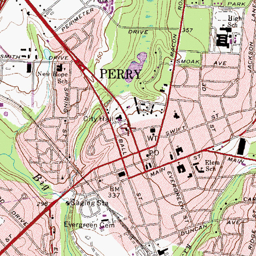 Topographic Map of Perry-Houston County Library, GA