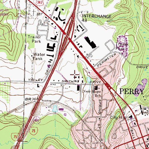 Topographic Map of Perry Market Place Shopping Center, GA
