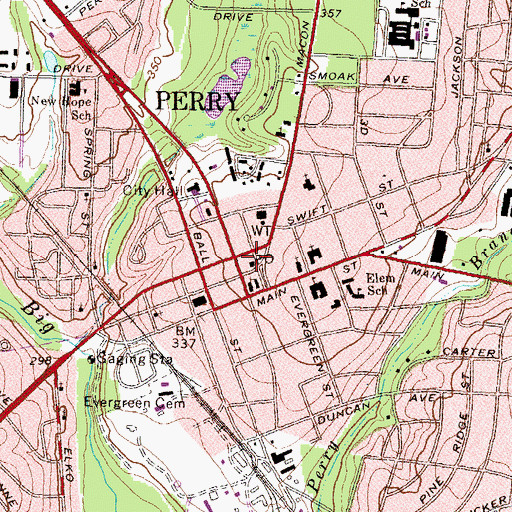 Topographic Map of Perry Post Office, GA