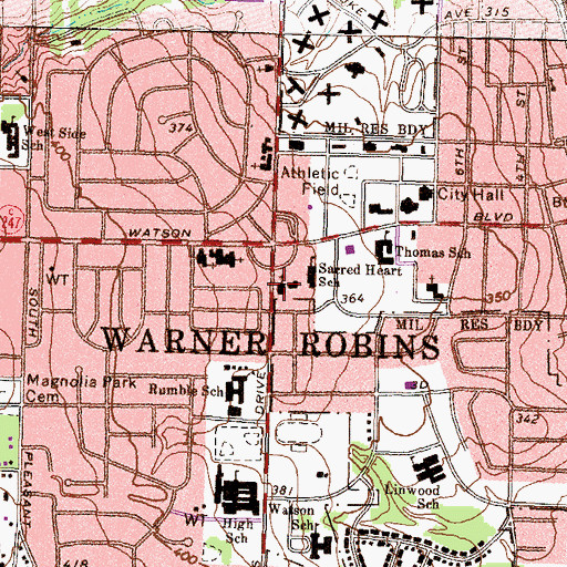 Topographic Map of Sacred Heart Catholic Church, GA