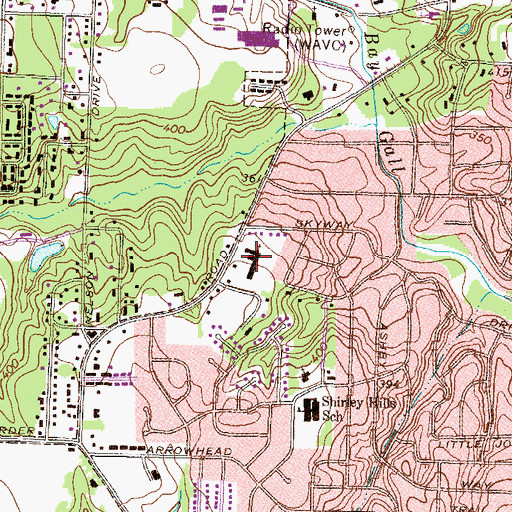 Topographic Map of Shirley Hills Baptist Church, GA