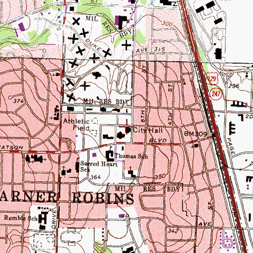 Topographic Map of Warner Robins City Hall, GA