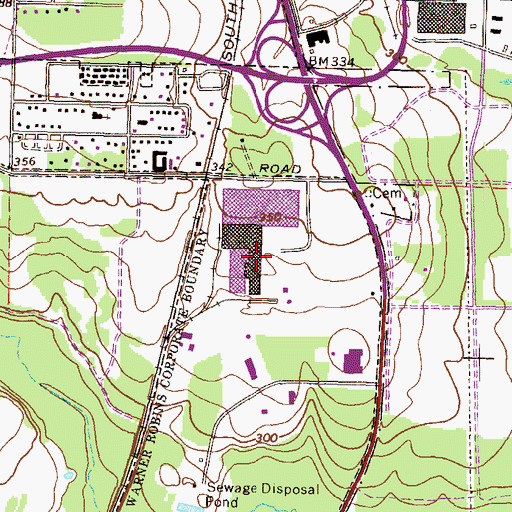 Topographic Map of Warner Robins Industrial Park, GA