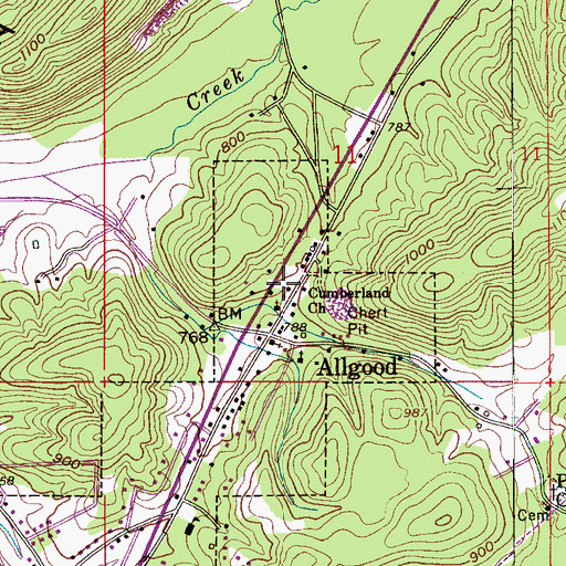 Topographic Map of Allgood Post Office, AL