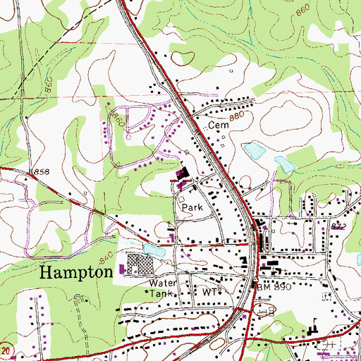 Topographic Map of Hampton Elementary School, GA