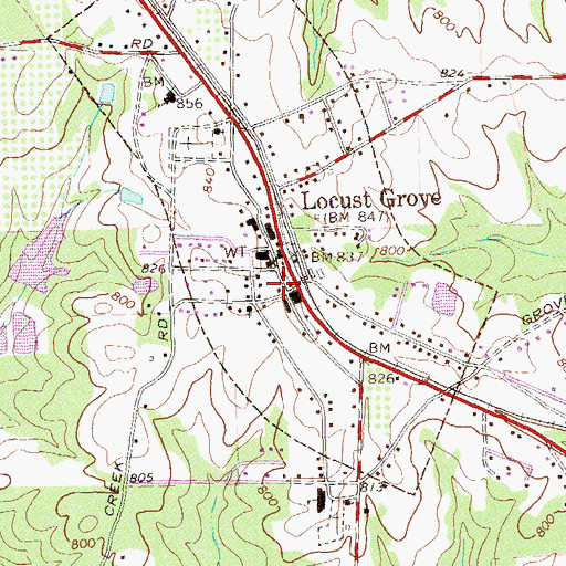 Topographic Map of Locust Grove Post Office, GA