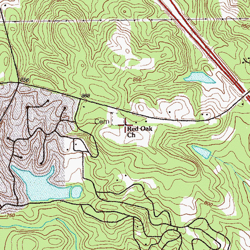 Topographic Map of Red Oak Church, GA