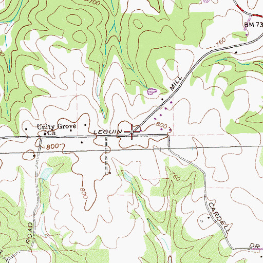 Topographic Map of Unity Grove, GA