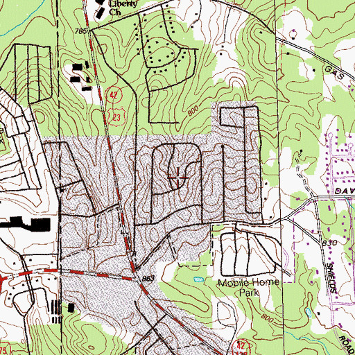 Topographic Map of Wildwood Estates, GA