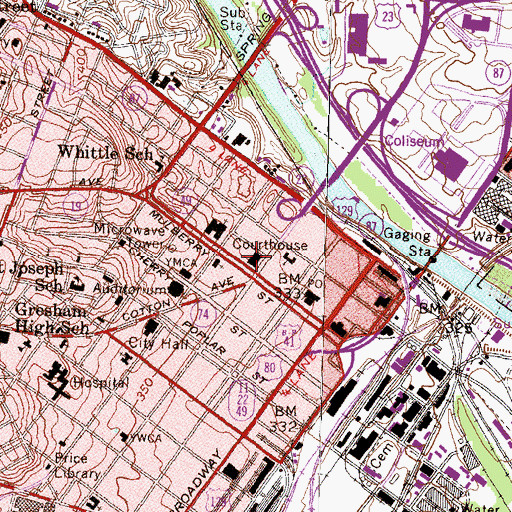 Topographic Map of Bibb County Courthouse, GA