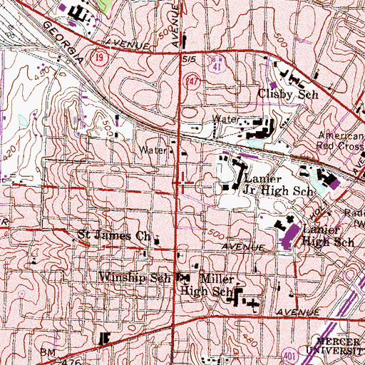 Topographic Map of Cherokee Shopping Center, GA