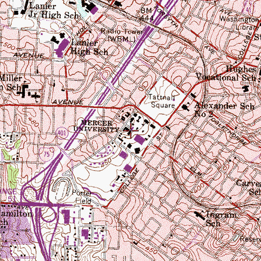 Topographic Map of Columbus Roberts Hall, GA