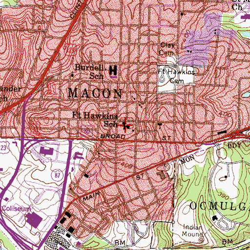 Topographic Map of Fort Hawkins (historical), GA