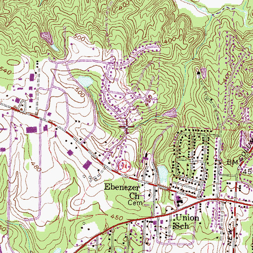 Topographic Map of Green Lawn Acres, GA