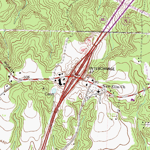 Topographic Map of Interchange 47, GA