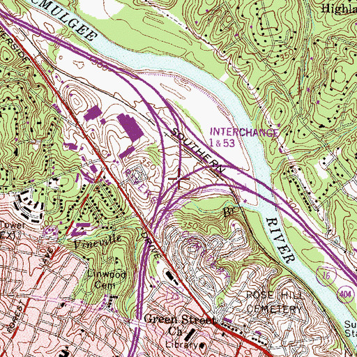 Topographic Map of Interchange 53, GA
