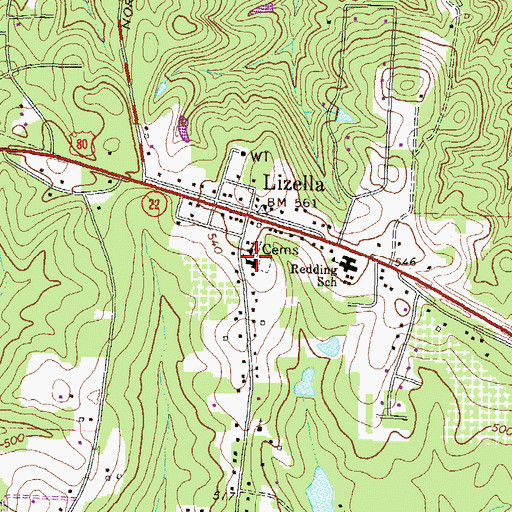 Topographic Map of Lizella Church, GA