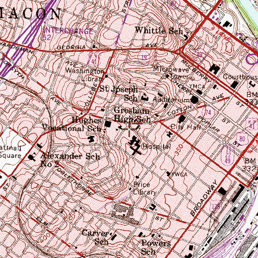 Topographic Map of Regency Hospital of Central Georgia, GA