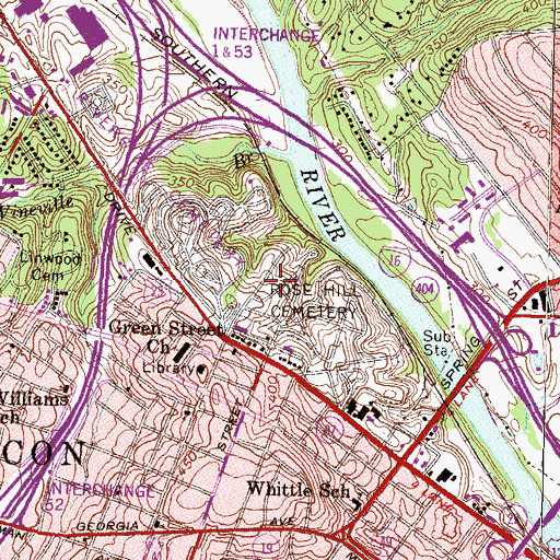 Topographic Map of Oak Ridge Cemetery, GA