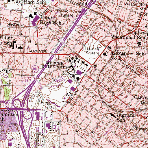 Topographic Map of Porter Hall, GA