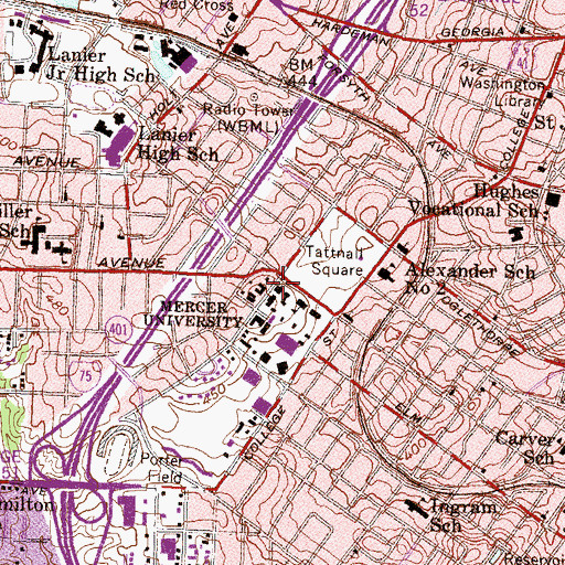 Topographic Map of Tattnall Square Baptist Church, GA