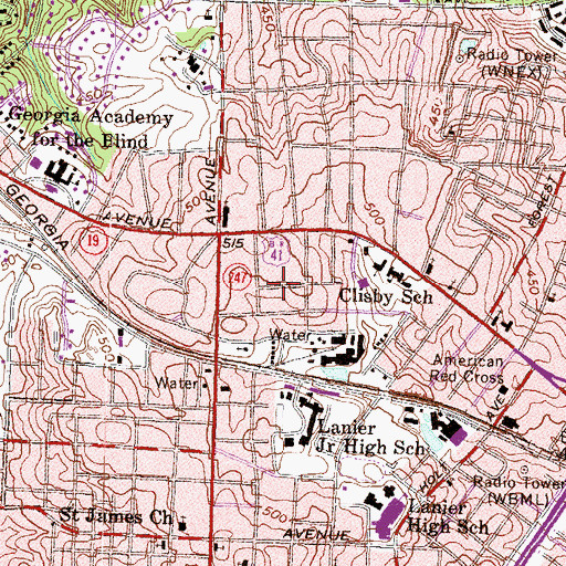 Topographic Map of Vineville, GA