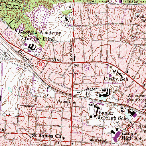 Topographic Map of Vineville Historic District, GA