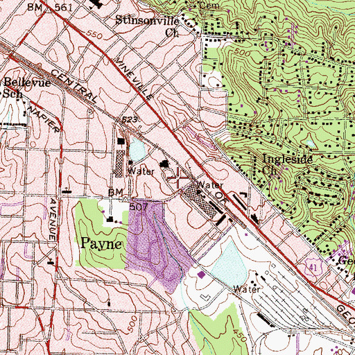 Topographic Map of Vineville North Shopping Center, GA