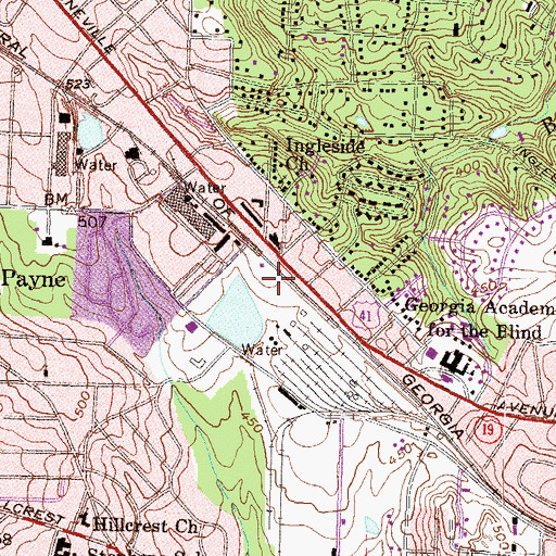Topographic Map of Vineville Shopping Center, GA