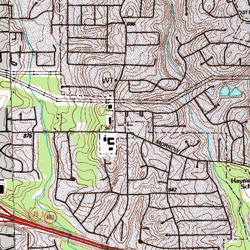 Topographic Map of Ash-Morrow Plaza Shopping Center, GA