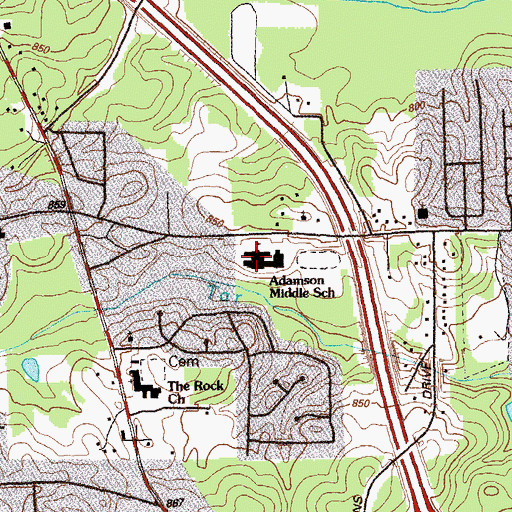 Topographic Map of Adamson Middle School, GA