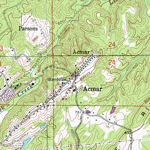Topographic Map of Acmar Post Office, AL