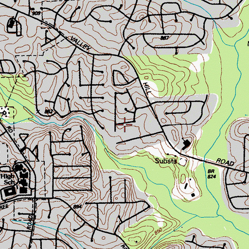 Topographic Map of Green Valley Estates, GA