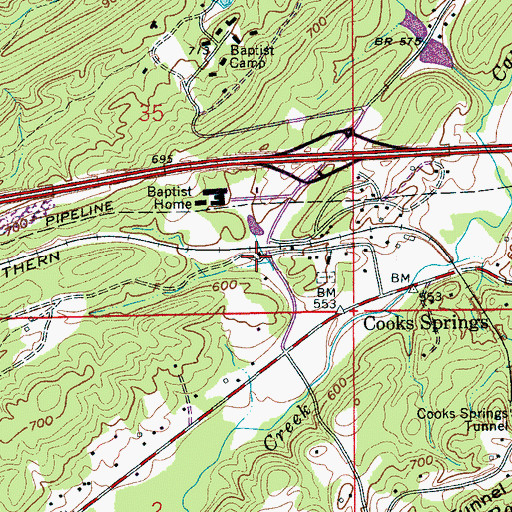 Topographic Map of Cooks Springs Post Office, AL