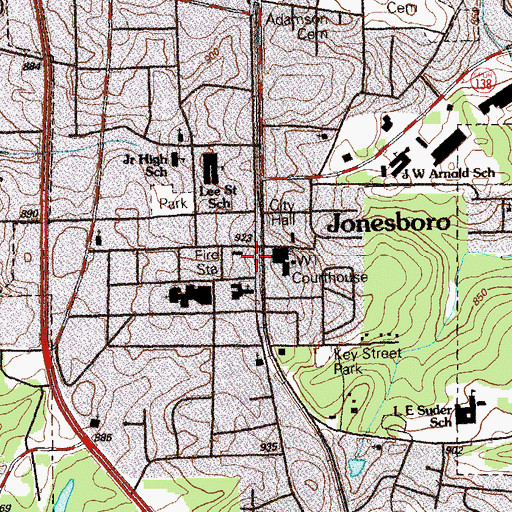 Topographic Map of Jonesboro Historic District, GA