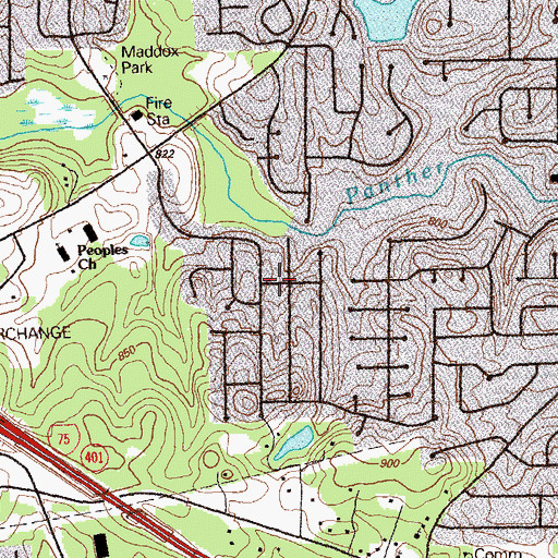 Topographic Map of Knollwood, GA
