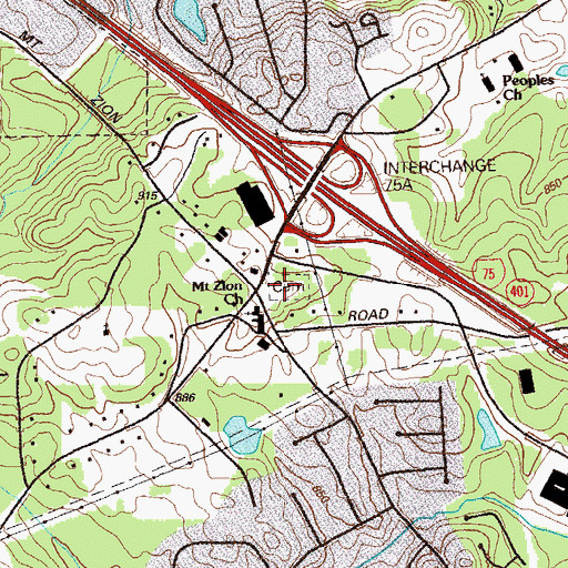 Topographic Map of Mount Zion Cemetery, GA